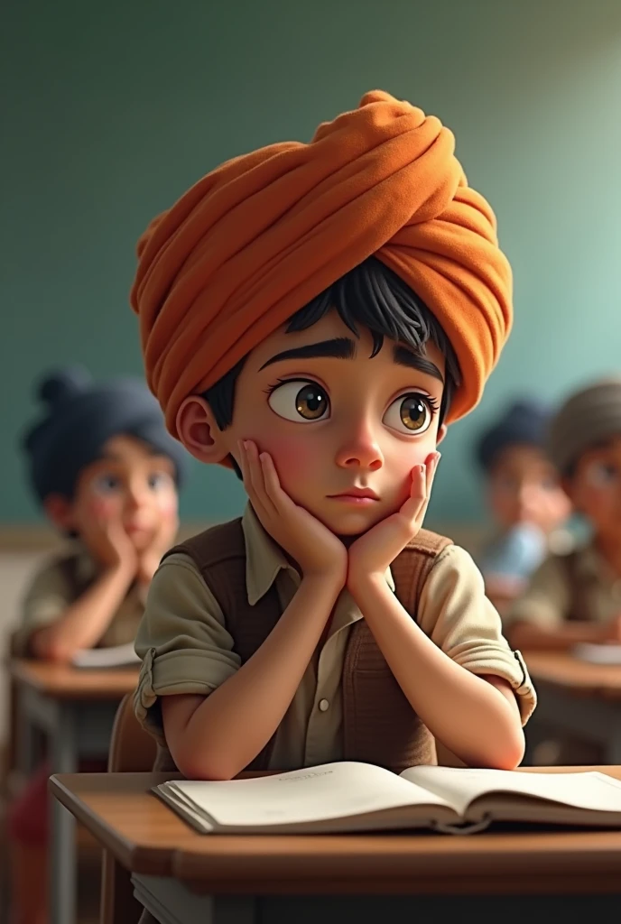 A 17-22-year-old boy is sitting in a classroom ,indian environment 