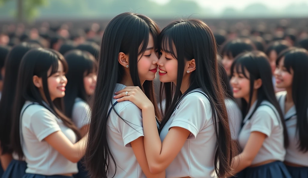 "Capture moments of passion and intimacy: Two teenage girls,Maid clothes, I love you deeply, Hold me tight, kiss."