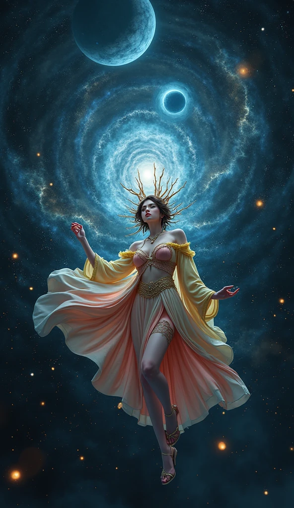 (masterpiece,Distinguished Quality,Mirror-like,Cinematic Experience,insanely detailed,absurdres),8k,wallpaper,(Ray Tracing),Physically Based Rendering,Ultra-fine painting,Narrow your focus,BREAK(1 complete nude female),(Astral Body with no clothes genitalia exposed:2.0),(Beautiful Face),(Beautiful Eyes),(Perfect Eyes:1.6),(Glowing Skin:1.2),(Random Hairstyles),(Random hair color)BREAK),(Big Breasts),(perfect nipples),(Sexy thighs),(Functional),(Voluptuous),(front:2.0),(whole body:2.0),(look at me),(Detailed hands:2.0),(Beautiful female hands:2.0),(Portrait of the Goddess,Cosmic aura,universe space,Iridescent particles,Diffuse reflection of light),(She is floating leisurely in the universe space.:2.0)
