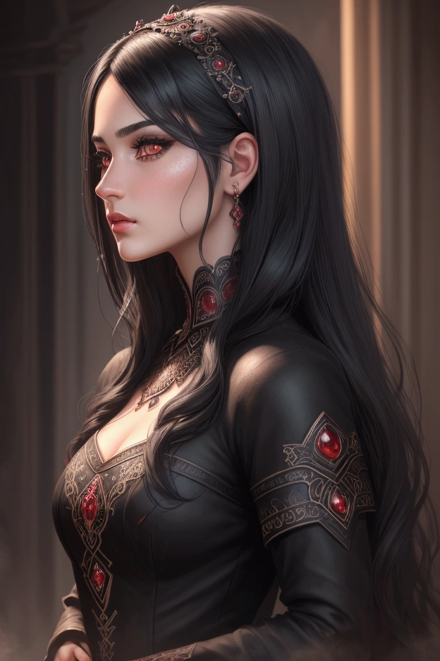 a close up of a woman wearing a black and red corset, with long hair and piercing eyes, young beautiful amouranth, better known as amouranth, amouranth, 1 7 - year - old goth girl, low quality video, she is facing the camera, sexy look at the camera, she is wearing a black dress, wearing a gothic dress