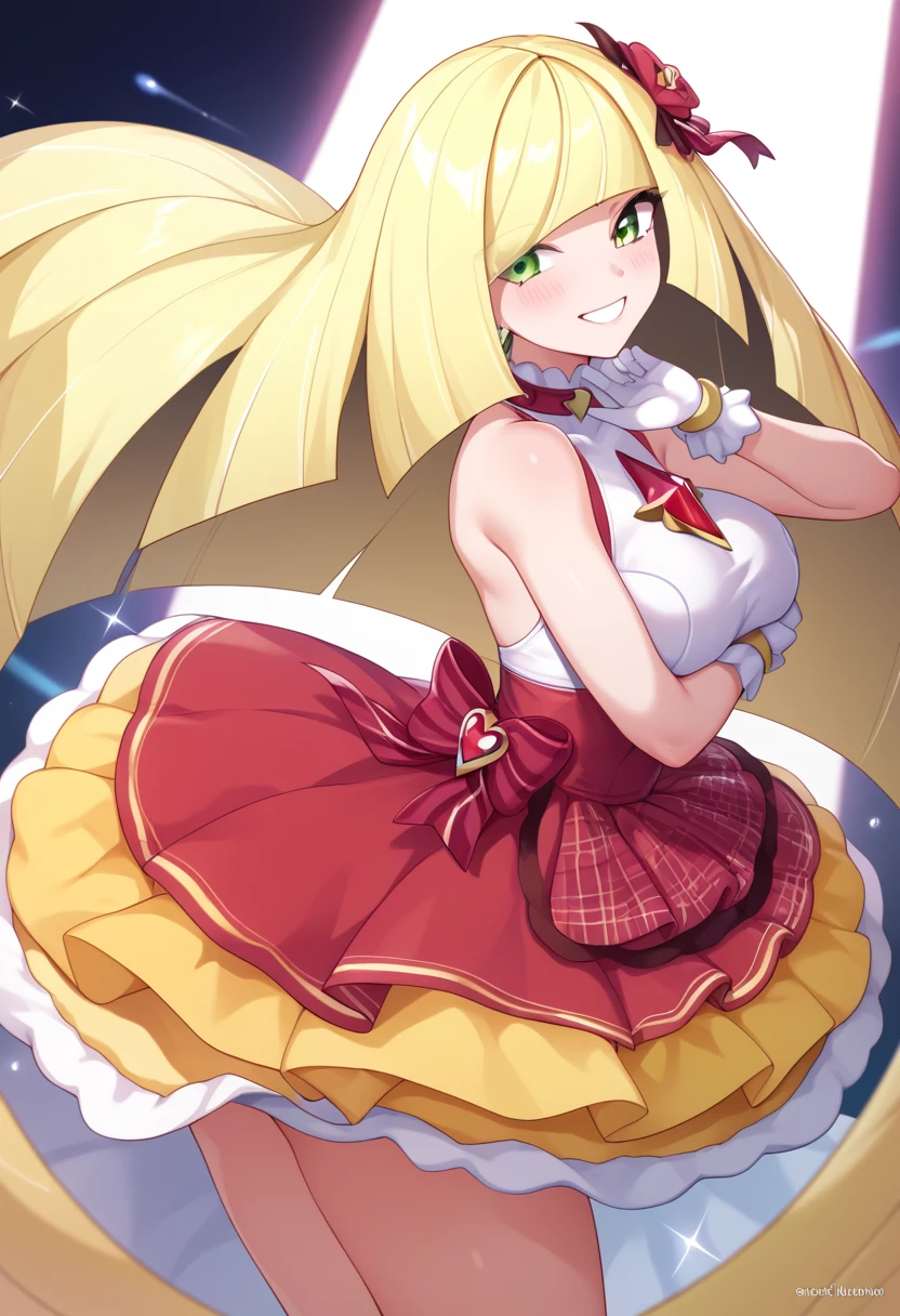 woman,Large Breasts,Big Breasts,smile,heart,Big Butt,Lusamine-pokemon,idol dress ,stage,sexy pose,Tearing clothes,