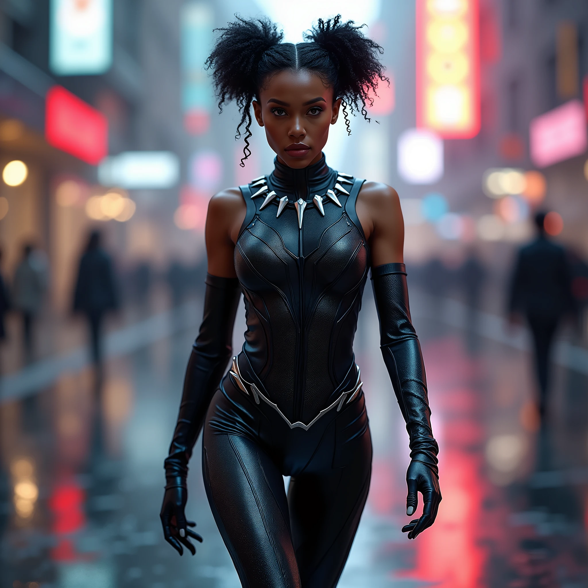 (8k, ARTISTIC photography, best quality, masterpiece: 1.2), (realistic, photorealistic: 1.37), over-detailed, (high-detail skin: 1.2), ((Lashana Lynch)) 8k uhd, SLR camera, soft lighting, high quality, film grain, Fujifilm XT3, cinematic lighting, photonic display, brightness, physically rendered photo (cyber punk Goddess, hacker, African American, dark skin, ebony), beautiful face, ((afro hair)) , (hacking console) ((evil smile)), over-detailed face, (((big open eyes))), beautiful body, voluptuous body, (( dressed as futuristic samurai, latex body suit, ǍCROŇYM)), (((over-detailed women's clothing))), ((( Gore-Tex clothes )), (((smooth matte outfits))), posing, in a dark room with a swat team, Police lights, MaxTac, special Ops (((pure 8K))), (((perfect anatomy))), extremely high-quality graphics, Riddley scott, ghost in the shell, Blade Runner, Denis Villeneuve (((cinematic lighting))), ((clear details)), complex, highly detailed background,
