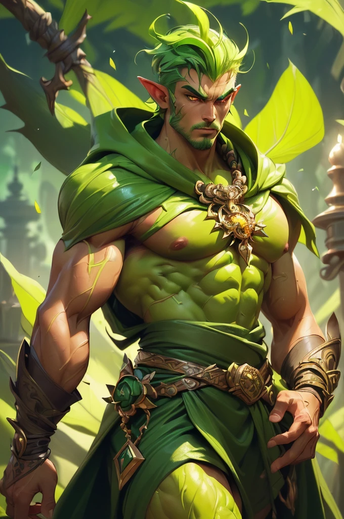 (((intricate design))) (((top quality))) (((16K))) (((High Definition))) 16K splash art, dark shadows, (((photorealistic))) high-res, ultra sharp, ((masterpiece)), the best quality, expressive eyes, perfect face, (((druid outfit))) Super eyes, perfectly detailed anatomy (((Volumetric lighting))) (((cinematic lights))) (((1Male))) (((Bodybuilder))), (((muscular))), (((body blushing))) (((big pecs))) (((bulge))) there is a sexy mature man with green paint on his body, slick shaved sides hairstyle, ((thighs)) bodily fluids, round butt, green coloured skin, green skin! (((green coloured skin!!))), (((green skin))). (((green-skinned))), (((mesh robes))) ((green skin with scales)), ((green skin)), windy, (((rice field background))), (((greenish skin))) plantation on the male body, windy, leaves falling (((a powerful nature deity))), elf ears, druid magic, swirling magic, cell-shaded adult animation, gem necklace, hot reptile muscular humanoid man, muscular green body. Hazel eyes, glowing veins, nature spirit, long sash, 