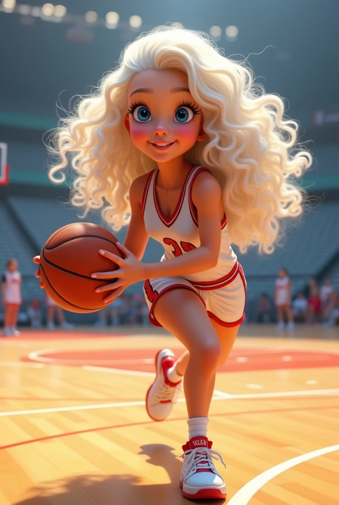 Arafed a sports capture picture of a beautiful ((ballet dancer: 1.5)),  (dunking at a basketball game: 1.3) at a basketball game, an exotic beautiful ballet dancer, blond hair, long hair, dynamic eyes color, concentrated look, determined look, best detailed face, dynamic skin color, wearing ballet clothes and shoes, and dunking, ultra wide shot, photorealistic, vibrant, Ultra-high resolution, High Contrast, (masterpiece:1.5), highest quality, Best aesthetics), best details, best quality, highres, ultra wide angle, 16k, [ultra detailed], masterpiece, best quality, (extremely detailed),