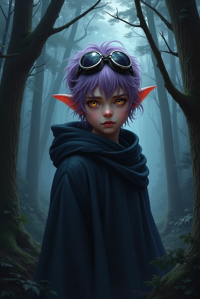 masterpiece,high quality,best quality,4k,super detailed,4k,focus sharp, (vex) league of legends,(grey skin:1.4),1girl,small,small body,small legs,yordle,green hair,short hair,(black coat),dark red short pants,eyeshadow,laying,on back, on bed,(messy hair:1.6),(sleepy face),yawning, <lora:vex3-000007:1>, <lora:add_detail:0.9>