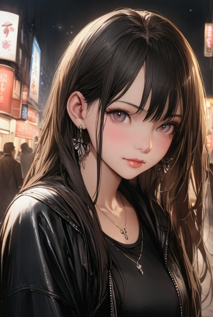 A girl lost in Kabukicho at night、High resolution, Best Quality, Panorama, masterpiece, Fine background detail、Realistic