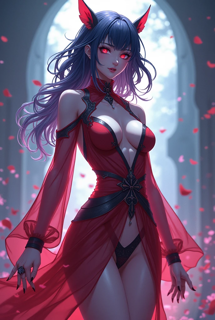 A succubus with broken horn,anime style