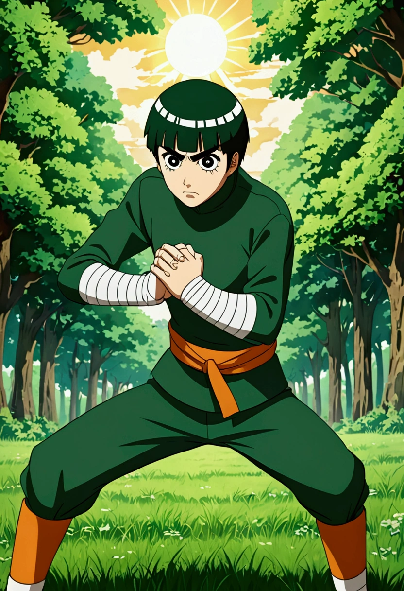 Rock Lee in Naruto, rocklee, angry, physical exercise, Wrap the straps around your hands, outside in the sun and nature, source anime style.
(best quality, masterpiece, photorealistic), very aesthetic, perfect composition, intricate details, ultra-detailed, vivid colors