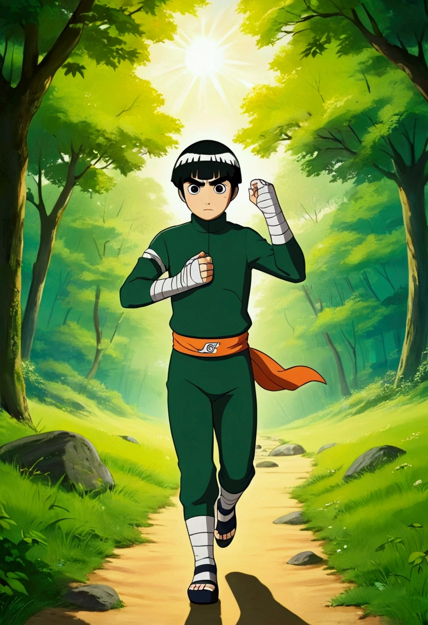 Rock Lee in Naruto, rocklee, physical exercise, run, Wrap the straps around your hands, outside in the sun and nature, source anime style.
(best quality, masterpiece, photorealistic), very aesthetic, perfect composition, intricate details, ultra-detailed, vivid colors