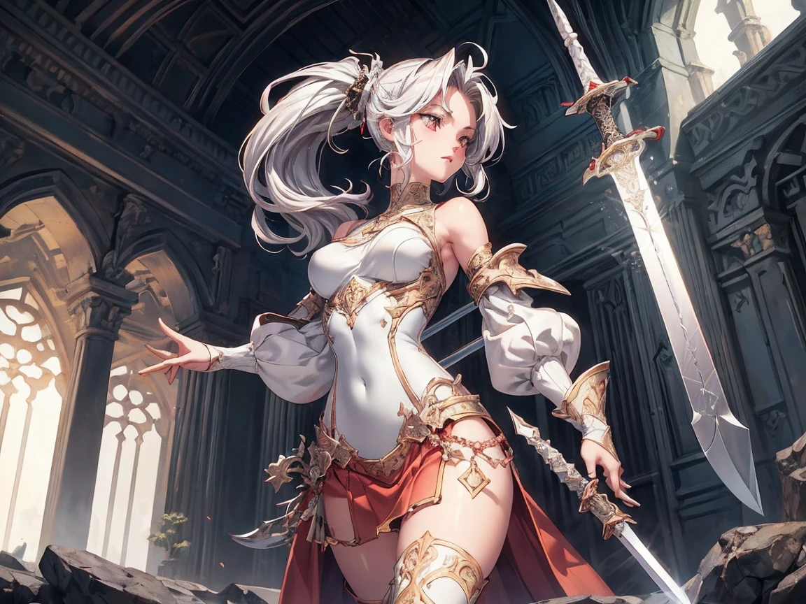 (((masterpiece))), (((best quality))), ((ultra-detailed)), (illustration), (an extremely delicate and beautiful), 1 girl, Colosseum, Sword slave, slave, (fight:1.4), Hemp clothing, blood, (torn clothes:1.1), holding giant sword,