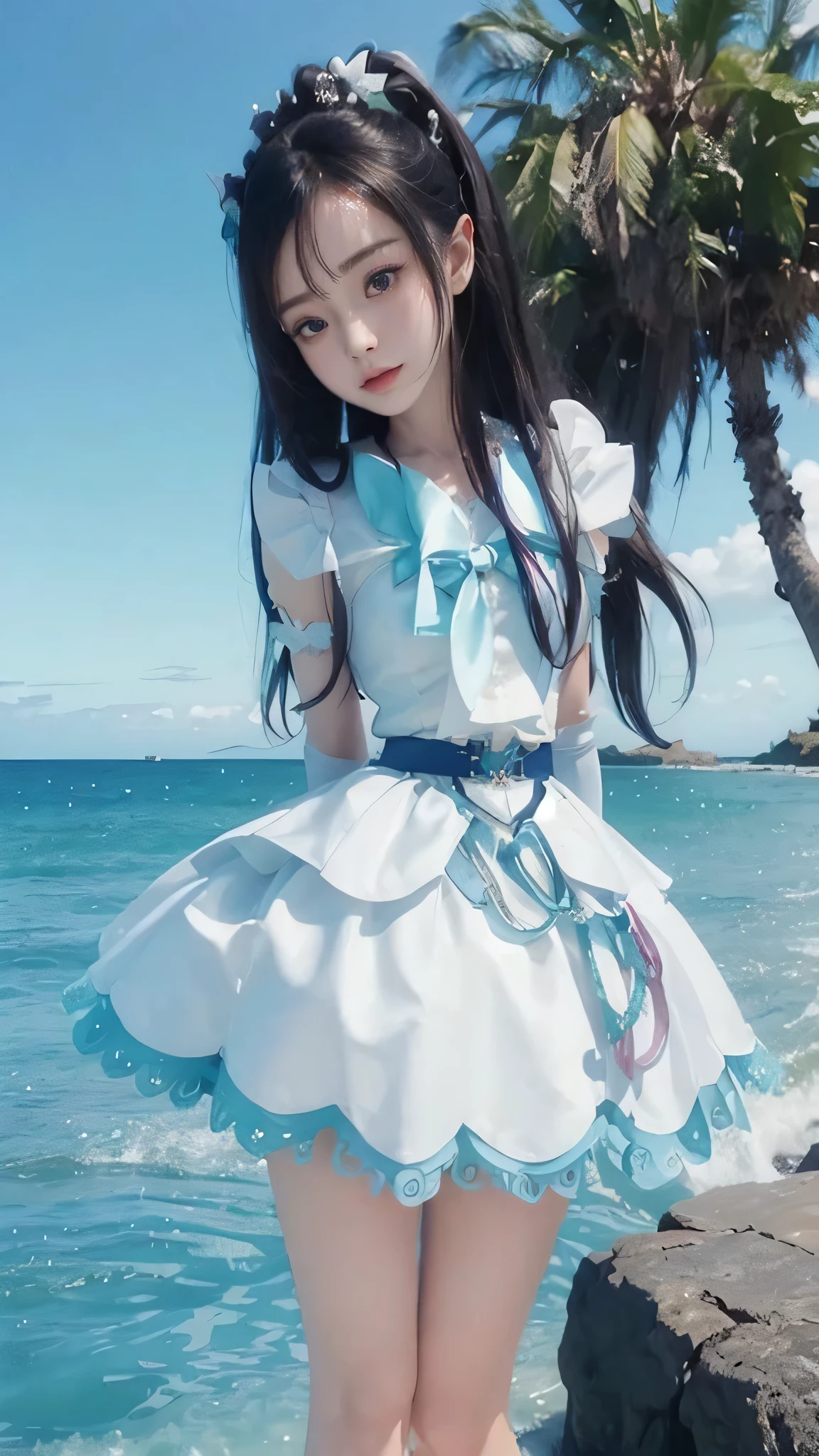cure white, 1girl, Alone, long hair, blue hair,Realistic,forestの中,Field,sunny,blue sky,masterpiece,最high quality,The highest masterpiece,Full body angle,Full body image,angelaBaby,Seeing the viewer,Low angle,Cosplay,Heroine of Justice,Troubled face,Troubled expression,Magic Warrior,Pretty Cure,Cosplay,Nogizaka Idol,Black Hair,Satin Dress Cosplay,Satin one-piece dress,young,Sex Appeal,Sexual,Sensitive,sensitiveな体,success,Erect nipples,Pure white bow and blue brooch on chest,Wide angle,Surprised,Eyes Wide Open,beautiful girl,Beautiful Face,Beautiful Hair,Straight Hair,Smooth Hair,High layered cut hair,White ribbonのponytail,During combat,Fighting pose,stance,fist,martial arts,hostility,Short sleeve,mini skirt,Blue accents on the edge of the skirt,Pure white silk,Pure white silkのサテンワンピースドレス,Pure white silkのトップス,Decorative tops,Flared Skirt,Pure white lace skirt,Indigo obi,Pure white arm gloves,Pure white silk Gloves,Pure white boot covers,Sparkly costume,Cure White,Pure white lace satin dress,Bodyline,Elegant tops,White ribbon with blue heart-shaped gem on chest,chest,Extreme weight loss,Delicate,Waist,細いWaist,Thin neck,長くThin neck,Narrow shoulders,child'Body Type,skinny,美しいchest,Bust line,Medium and nipples,Looking at the camera,weak々Shii,Shyness,Embarrassing,,Black Hair,Half Up,ponytail,White skin,beautiful girl,A once in a thousand year beautiful girl,Japanese,cute,cute,Super beautiful woman,Frills,Frills Skirt,Full body image,Heroine of Justice,White ribbon,Heart Earrings,Indigo heart brooch,White with blue accents,forest,wilderness,Riverside,baby face,young Face,baby face,Double eyelids,気weak,Fleeting,Silver halide photo,Dress-style costume,Satin Dress Cosplay,Sex Appeal,The look in your eyes,Desperate,impatience,mischief,sexy,Obscene,sensitive,allergy,immature ,Beautiful Skin,Faces are clearly visible,Beautiful Face,Long neck,Excited,Slim body,Beautiful face,Clear Image,High resolution,high quality,in forest,Mouth half open,shortness of breath,Fatigue,damage,Heavy breathing,White Skirt,Pure white lace design,Contoured silhouette,angelaBaby,cure white, 1girl, Alone, long hair,Cut-in,