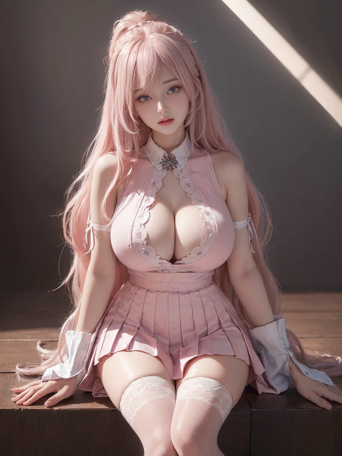 nsfw, sexy stylish Swedish model, only 1 female, ((doll-like appearance)), long neon pink stylish hair, ((shiny Victorian-Style boots)), beautiful smile, ultra detailed eyes, vivid eye makeup, lipgloss, long lashes, defined eyebrows, (medium naked breasts), ((sexy Paradise Kiss cosplay)), (naked aroused open pussy), bell-shaped skirt, petticoats, high neckline, puffed sleeves, (( ultra detailed lace)), ((ultra detailed embroidery)), intricate details, Paradise Kiss accessoires and matching headpiece, choker, ((large sparkling Paradise Kiss jewelry)), cinematic light, detailed large park background with trees