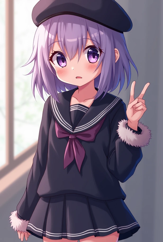 primary school girl, 8 years, A cup of breasts, black fur, wide, purple eyes (One Person) Smooth white upper body., short sleevesTshirt, navy blue mini skirt, white panties((I can see her panties)) white socks girl'room session ((I can see her panties)) Dynamic angle Low angle