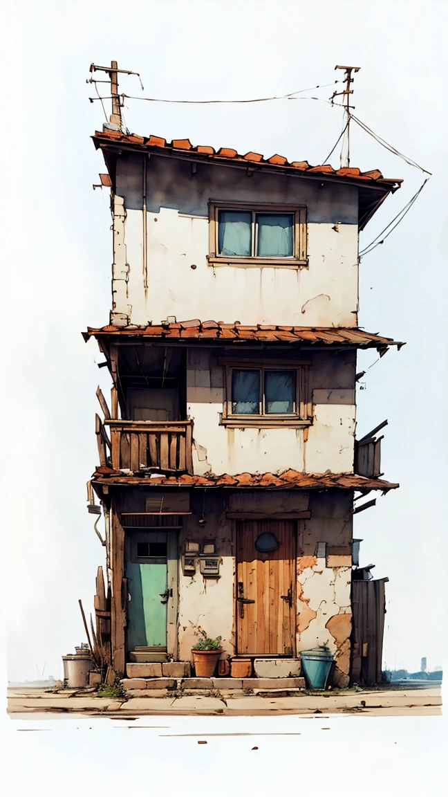 Small house, unfinished sketch, watercolor on paper, (simple background:1.2)