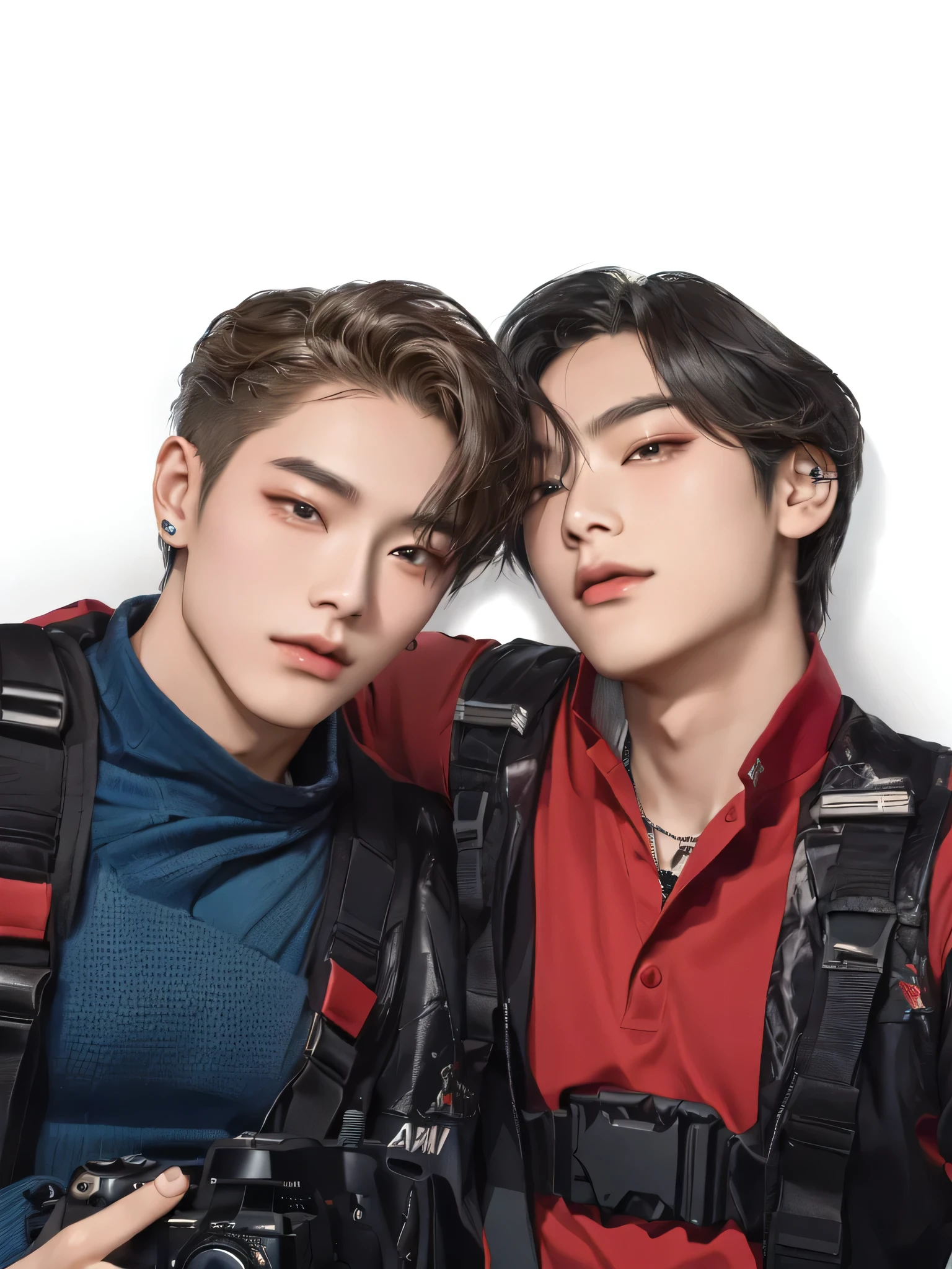 two asian men posing for a picture with a camera, cai xukun, nixeu and sakimichan, sakimichan, sakimichan and frank franzzeta, all from the group nct, luts, gunwoo kim and j.dickenson, inspired by Wang Duo, alessio albi and shin jeongho, high quality fanart