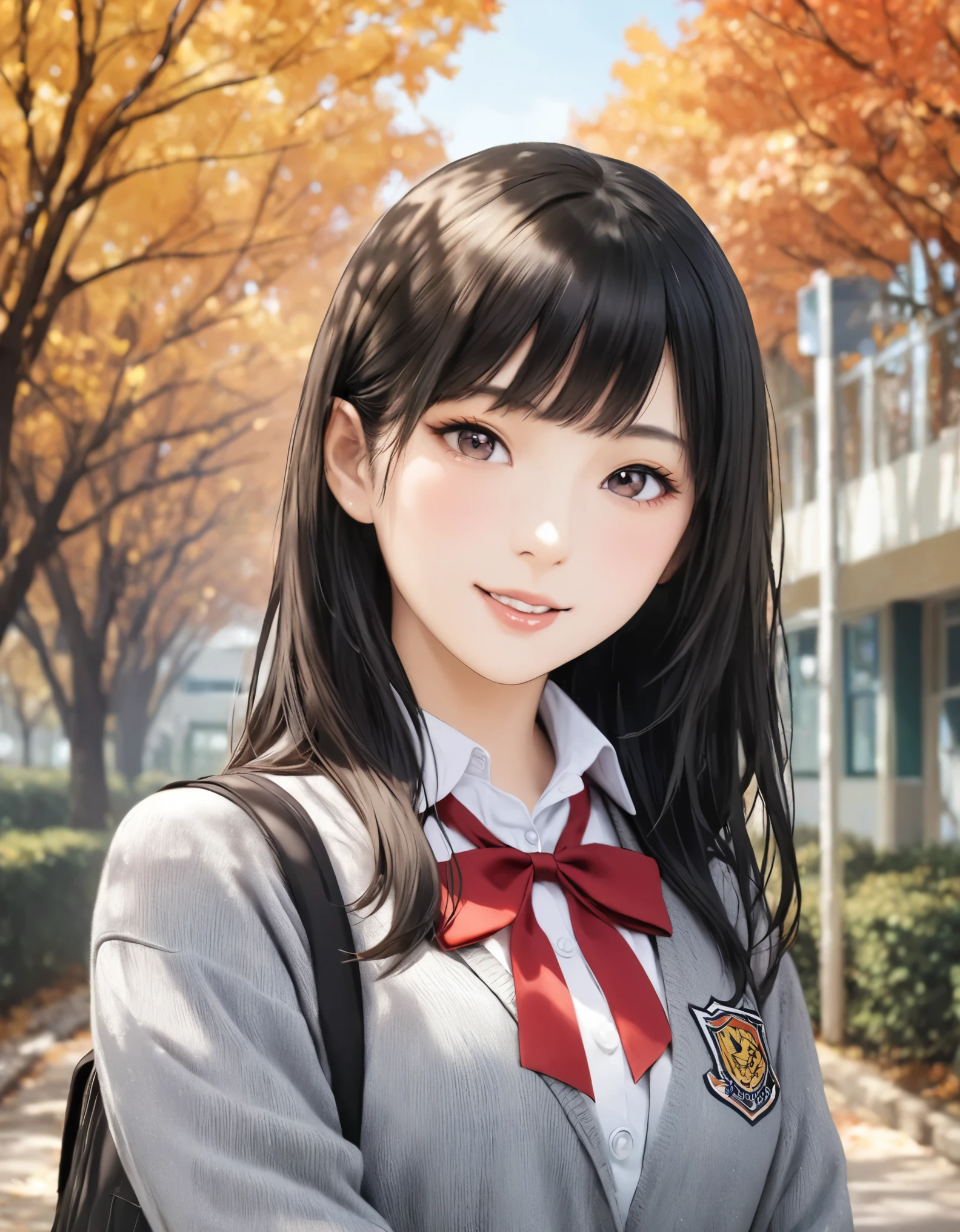 (best quality:1.2), 1girl, school, autumn