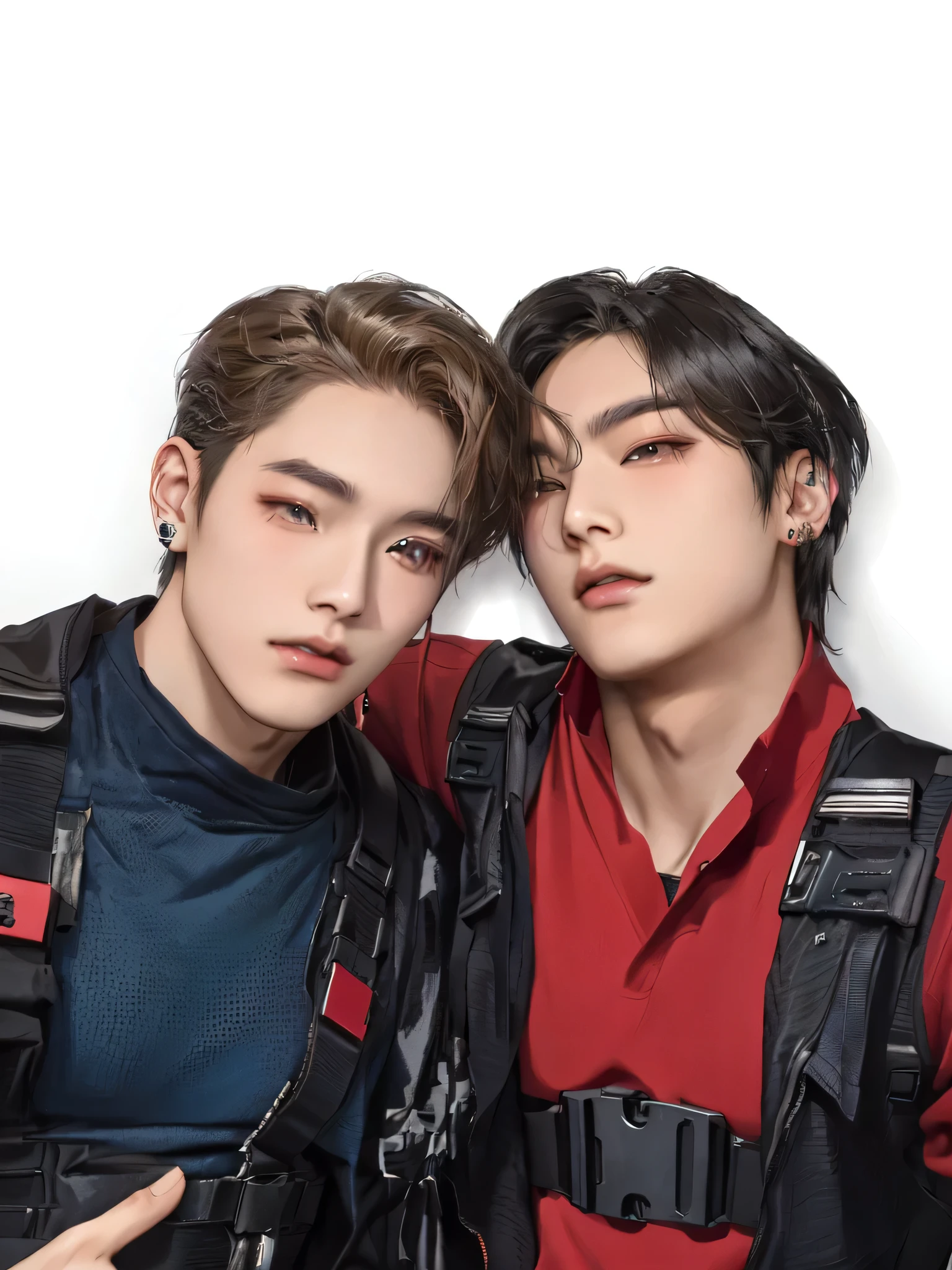 two asian men posing for a picture, cai xukun, nixeu and sakimichan, sakimichan, sakimichan and frank franzzeta, all from the group nct, luts, gunwoo kim and j.dickenson, inspired by Wang Duo, leon kemmedy, male ada wong, alessio albi and shin jeongho, high quality fanart