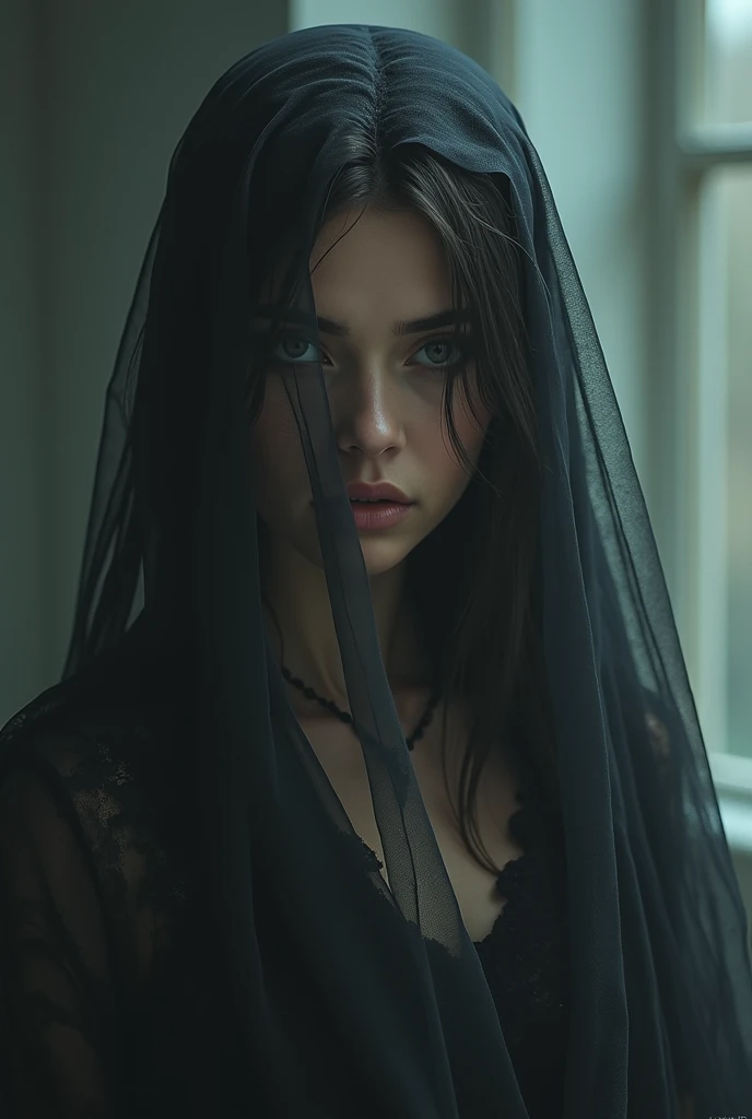 (complex composition:1.3), (detailed and expressive eyes:1.6), (futuristic style), (An exquisite portrait of a demonic woman:1.3), (she wears elegant regal clothing:1.2), (closed mouth:1.2), (authentic expression in her eyes: 1.2), wearing dark smoke eye makeup, the photograph captured in stunning 8k resolution and raw format to preserve the highest quality of details. (bare shoulders), (her eyes are portrayed with meticulous attention to detail: 1.3), The photograph is taken with a lens that emphasizes the depth in her eyes, and the backdrop is a dark studio setting that enhances the colours of the scene. The lighting and shadows are expertly crafted to bring out the richness of her skin tone and the intense atmosphere. Her creative hair adds a touch of contrast against her skin, The overall composition captures her essence with authenticity and grace, creating a portrait that celebrates her heritage and beauty. Photography utilizing the best techniques for shadow and lighting, to create a mesmerizing portrayal that transcends the visual, slightly tilted head,
