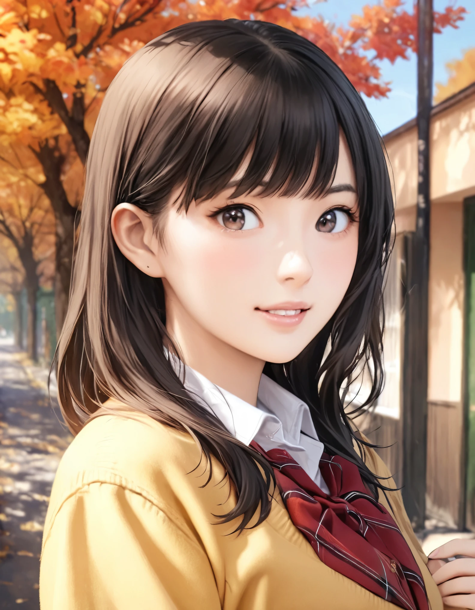 (best quality:1.2), 1girl, school, autumn