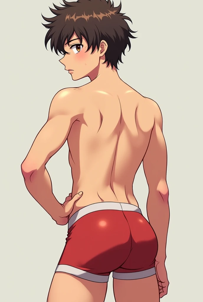 draw shinji from evangelion bending over  nude and exposing his butthole