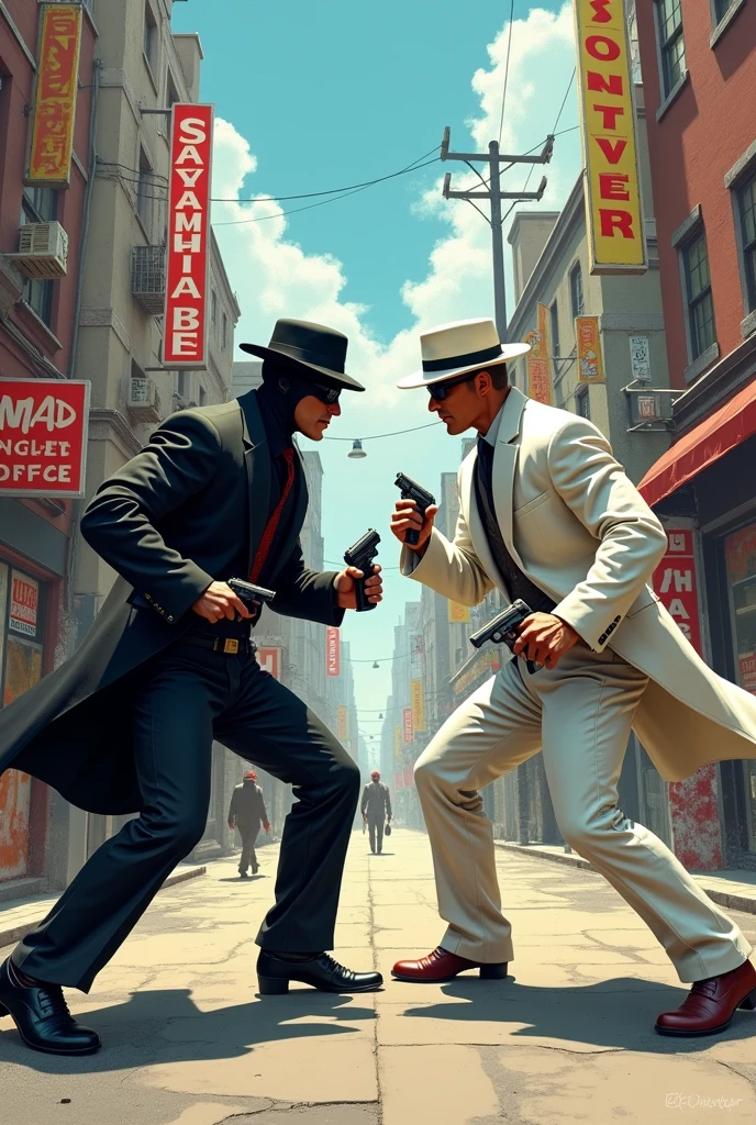 Drawing - Two gunmen dueling in the street - realistic - Cinematic - Colorized -- ar 16:9