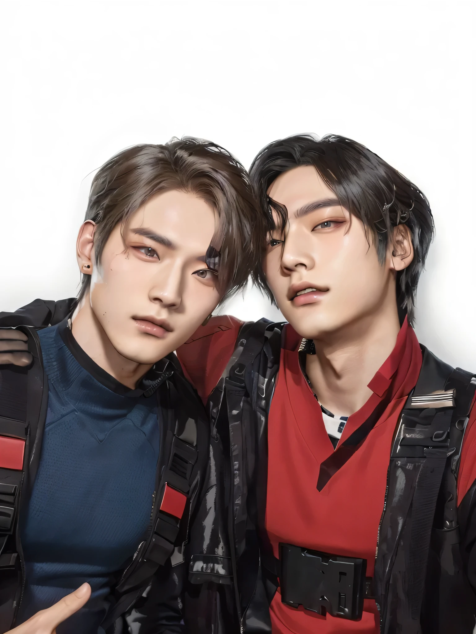 two asian men posing for a picture, cai xukun, nixeu and sakimichan, sakimichan, sakimichan and frank franzzeta, all from the group nct, luts, gunwoo kim and j.dickenson, inspired by Wang Duo, leon kemmedy, male ada wong, alessio albi and shin jeongho, high quality fanart
