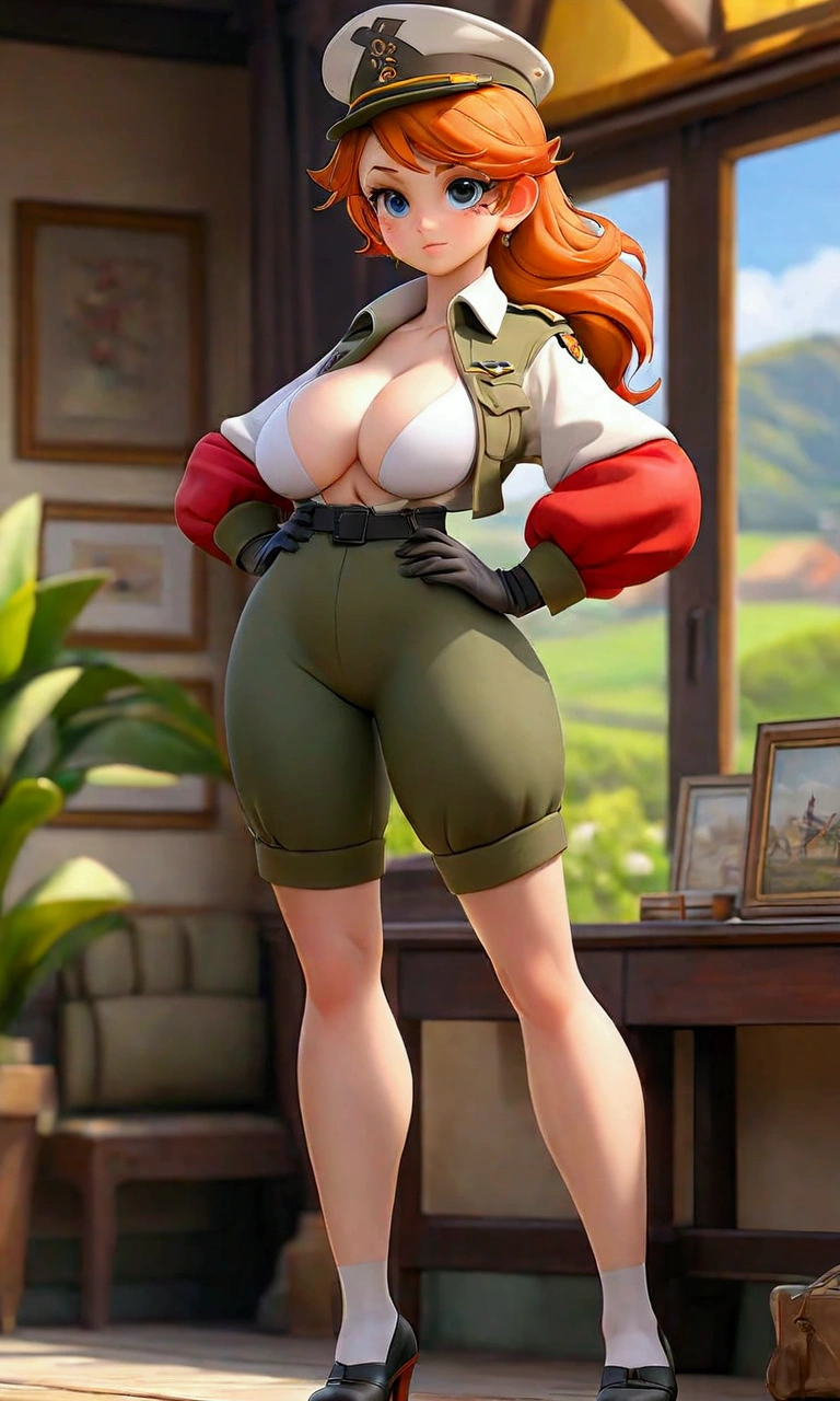 friedrich der grosse (azur lane:0.5), saggy breasts, army outfit (open jacket), full body, (standing), indoors, outdoors, modelshoot style, masterpiece, detailed, high quality, sharp focus, dramatic, photorealistic painting art, pose, expression, legs, (extremely detailed CG unity 8k wallpaper), professional majestic oil painting by Ed Blinkey,
