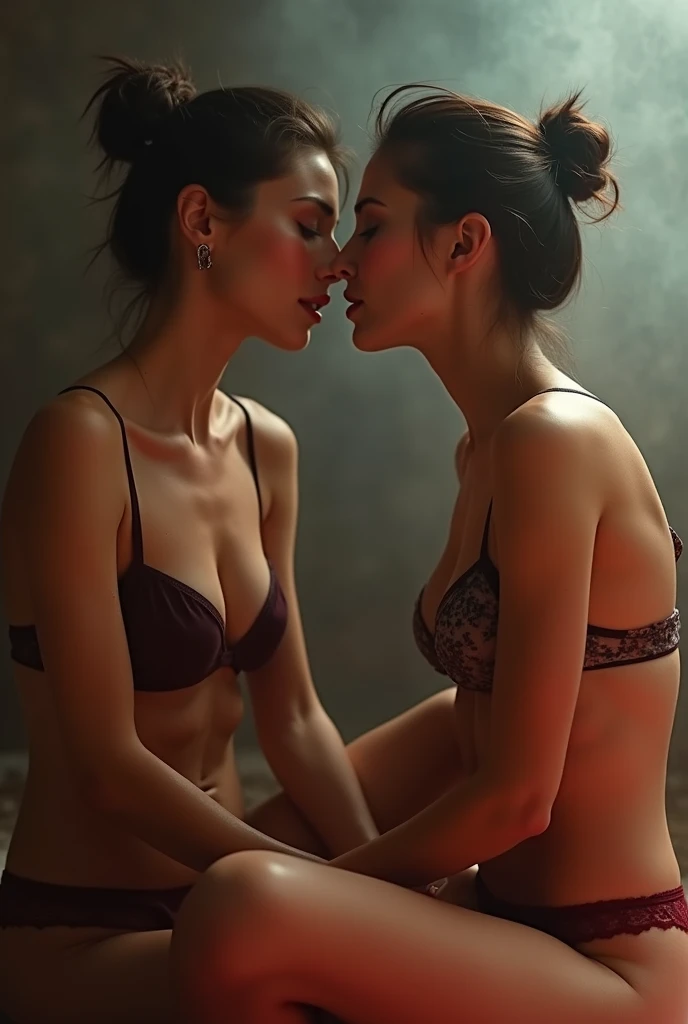 20-year-old lily collins and Emma Watson are kissing each other, in a luxury hotel bath tub, slight abs, heavy makeup, masterpiece, best quality, high resolution, 8K, showing slight abs, HDR, bloom, raytracing, slight abs, detailed shadows, depth of field, film photography, (wind:0.8), detailed hair, gorgeous face, ultra detailed eyes, cinematic lighting, (hyperdetailed:1.15), showing feet, hair tied up, very sexy pose, showing full body, ample natural lights, deep depth of field, looking at camera, (red lips:1.15), (delicate blush on cheeks:1.15), perfect body, sweaty, (water all over body:1.5), luxury bright bathroom, trying to sexually please the audience, (luxury red lingerie:1.15), elegant, black manicure, eyes opened, large windows with New York City view, roses on the water in the bath tub