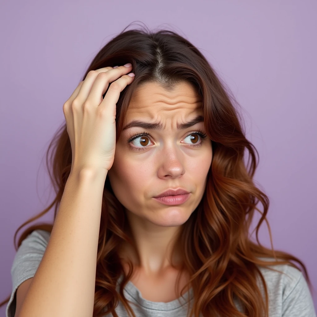 <lora:aratama_v2:0.9>, aratama, 1girl, solo, purple hair, realistic photo of a woman, grey tanktop, surprised expression, headshot, low angle, diagonal view