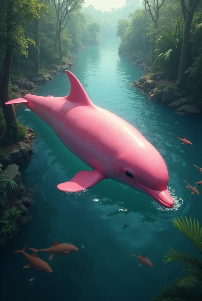 Pink-colored boto next to a man