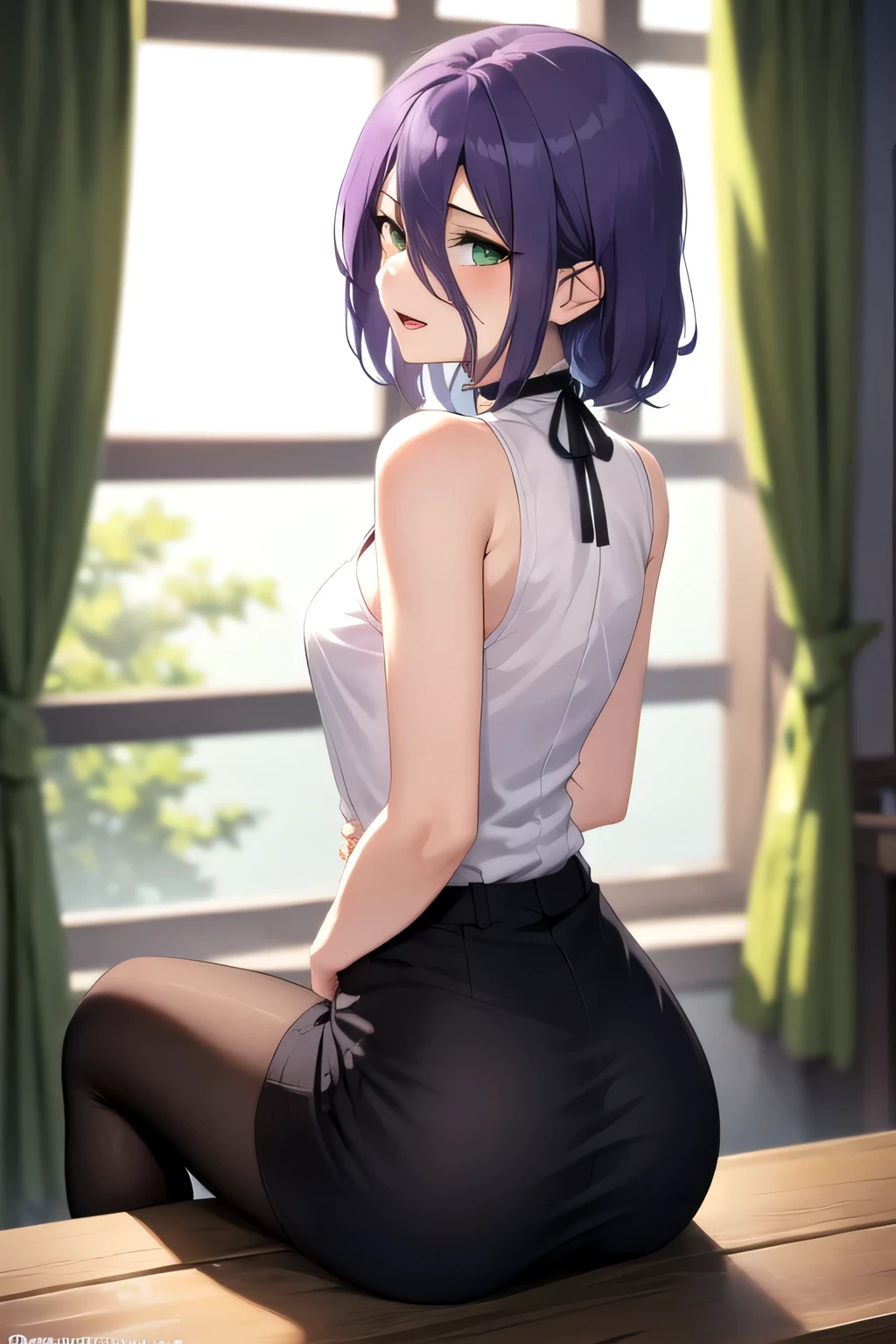 Diona_genshin, pencil skirt, bare legs, from behind, bra,
