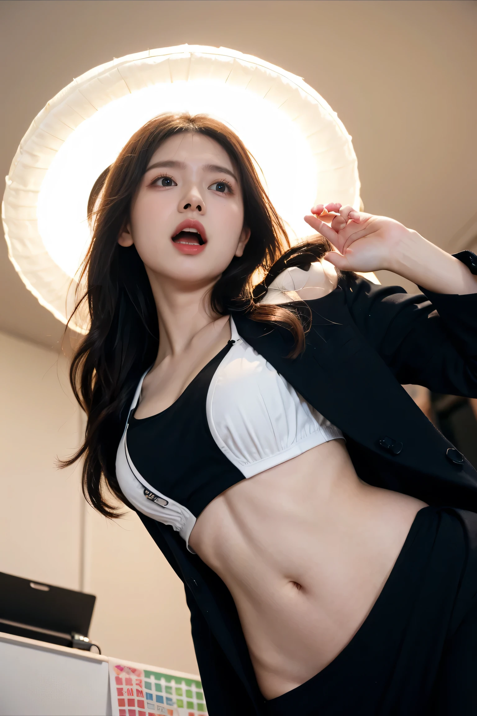 (en 8K、Photographie RAW、Highest quality、Realstic、photoreallistic、professional lighting、шедевр、A hottie of l'air d'A woman who is very delicate and beautiful、45 ans、highly detailed、finely detail、ultra-detailed、high resolucion、Full-shot)、It is available to plus-size men in the aircraft、1fille dans、A woman in a hot air uniform、beau visage:1.5、proportions potelées、Colossal:2、Jeune homme en costume、Hug her from behind:1.5、The young men return their jackets、Les culottes noires sont visibles、Dessinez clairement en détail de qui il s'agit、(((Vous pouvez voir son soutien-gorge noir et sa culotte noire)))、(((culotte noire et collants noirs)))、les yeux ouverts:3、moaning in pain、sensation de douleur、ouch、After the pain、moaning in pain、Douleur au visage froncement de sourcils、Je te regarde、Dans l'avion、Porter un uniforme d'agent de bord、