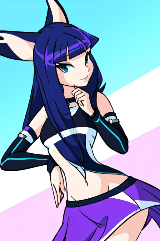 Girl with long thin purple hair, White Skin Skin, Vysokoch, Skinny, beatiful face, sharp facial features, little chest, in bikini, White Sneakers, seen from behind, ass