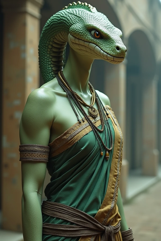 (best quality, 4k, 8k, high resolution, masterpiece), ultra detailed, (realistic, photorealistic, photorealistic: 1.37), Reptilian Couple (male and female) With Egyptian outfits from the Ancient Era. (reptilians) subtle appearance. Perfect bodies. Ultra detailed faces. reptilians.