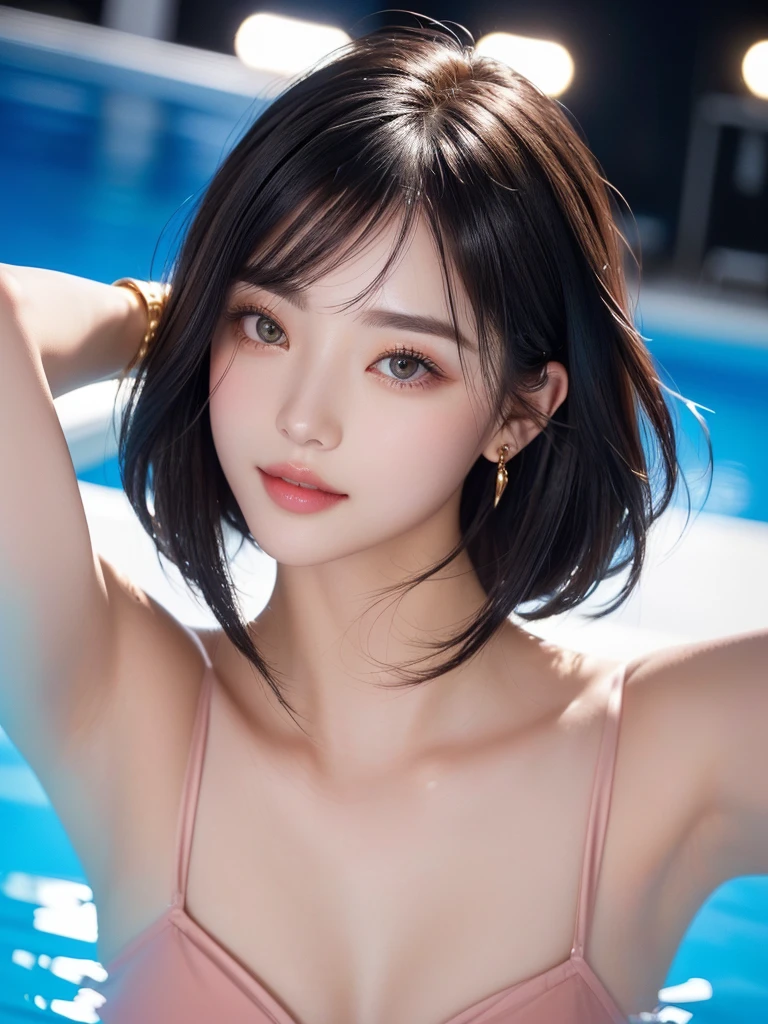 プロのphotograph撮影,85mm lens,Front view,Half Body Shot,photograph,Sharp focus,High resolution,8k,One person,Adult female,Asian slim woman,(Topless woman:1.25),Golden Ratio,Upper Body,(Different facial features:1.12),(それぞれのphotographは異なる顔の特徴です:1.13),(優しいsmile:1.25),Textured female hairstyle,([Light Painting|Mood Lighting|Mood Lighting|Chiaroscuro lighting|Courtroom Lighting]),(Underwater)、((whole body))、20-year-old、1 girl、Black Hair、Very short hair、(smile)、(8k、Highest quality、masterpiece:1,2)、(Realistic、Photorealistic:1.37)、Super Detail、Pure Eros Face_v1、(Beautiful attention to detail)、(Highest qualityの)、(Super detailed)、(masterpiece)、(Detailed aspect)、Excited face、please、Perfect body、(Big Breasts)、(choker)、cheek、Pink lipstick、Shiny Hair、The description of Beautiful and delicate hair、(Glowing Skin)、Shake the seaweed、(Beautiful sea)、(Underwaterに射し込む光)、(Coral Reef)、tropical fish、(clear ocean)、Cleavage、((Swim under the sea))、((Swim under the sea))、(Underwaterで広がる髪)、((((Completely naked)))),(((nsfw)))