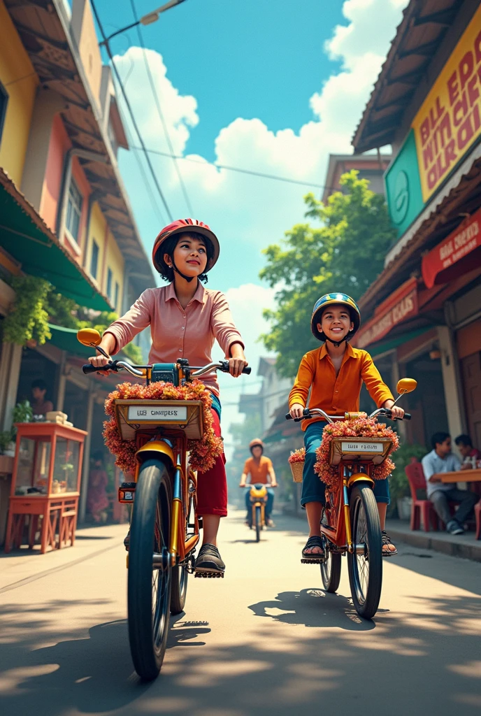 bohoai (happy boys and girls), riding (bicycles)