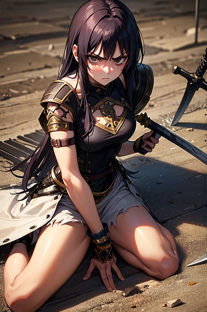 A group female knights, wounded, scared face, badly torn-damaged clothes, almost naked, equipment around her, full body, defeated, bare chest , tears, cum, full body, after rape, , cum dripping from vagina, in cave, metal armor, teared clothes, black hair, vaginal penetration sex, various hairstyles