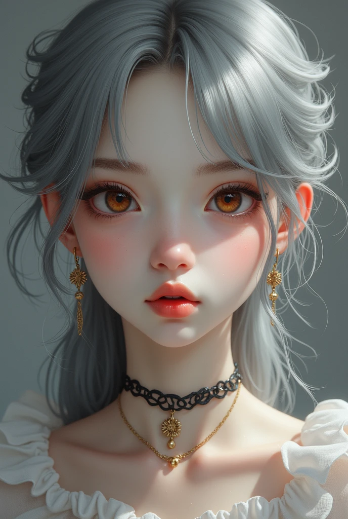 Korean girl, heart-shaped eyes, symbol-shaped pupils, cat ears, anchor choker, entire body image, hair over shoulder, perfect  eyes, Stiletto heels, Perfect skin, ahegao, Surrealism, masterpiece