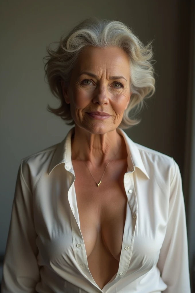 photorealistic photo of philcunk, a mature woman, nude, fine lines and wrinkles, standing in a museum, looking at the camera, realistic, (masterpiece:1.1), (best quality:1.1), beautiful, (intricate details), unity 8k wallpaper, ultra detailed, aesthetic, perfect lighting,