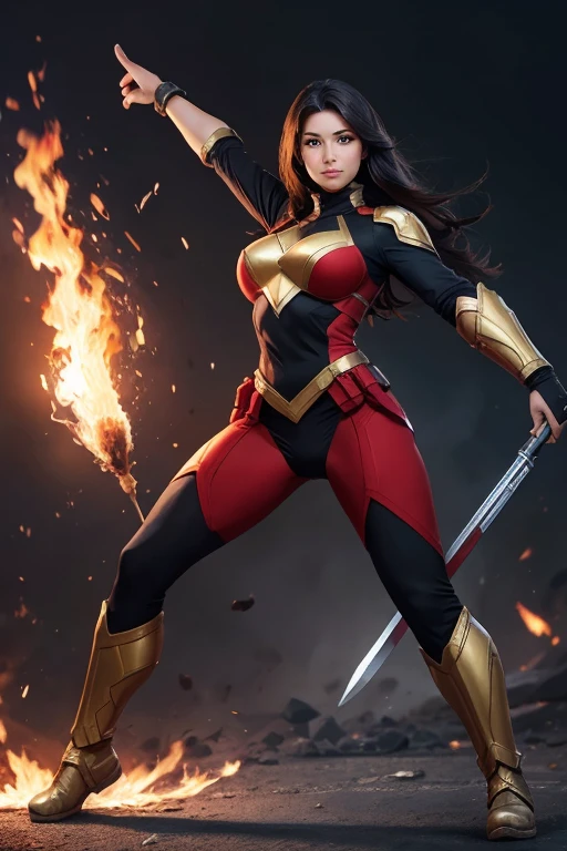 Lucy Liu cosplay as Shazam, Hero Flying Woman, Masterpiece, Best Quality, High Contrast, (Photorealistic:1.4), 8k High Definition Detailed Realistic, (Best Quality, Masterpiece:1.2), Physically-Based Rendering, Best Quality, Highly Detailed, 1 Woman, Caped, Flying, ((Upper Body in Motion, Muscular Frame)), ((Colorful Costume, Bright and Vibrant)), legacy effects, Cinematic Lighting, ((Dynamic Poses, Flying Postures)), (Beautiful Face, Strong Jawline, Defined Cheekbones), ((Long, Wavy Hair, Hair Trails behind)), (((