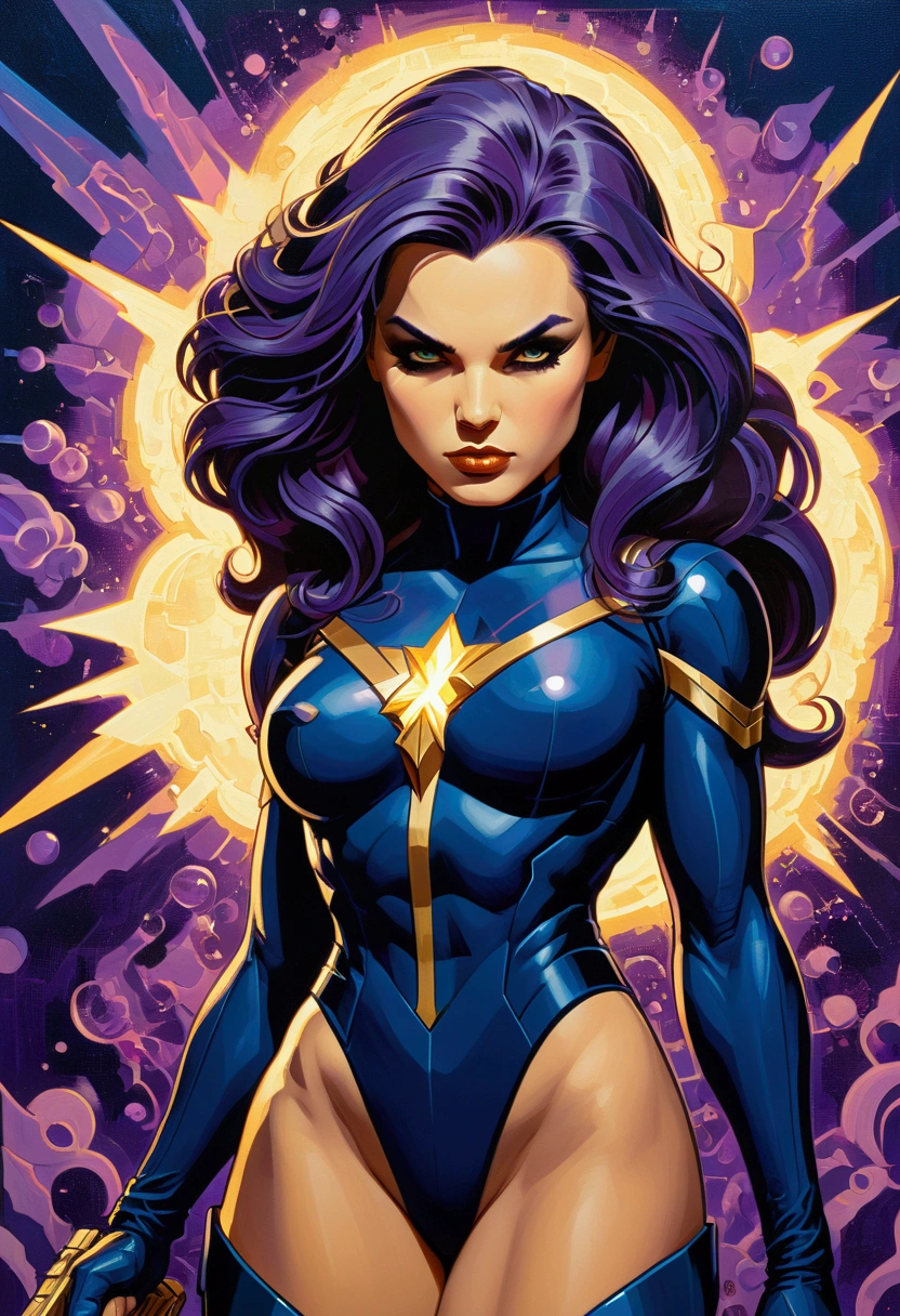 A epic beautiful and sexy cosmic woman with several galaxies running across her face and body in dc comics style