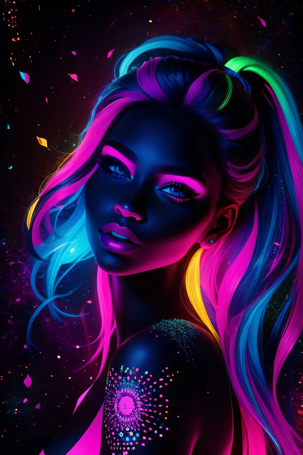 blacklight woman, colorful 