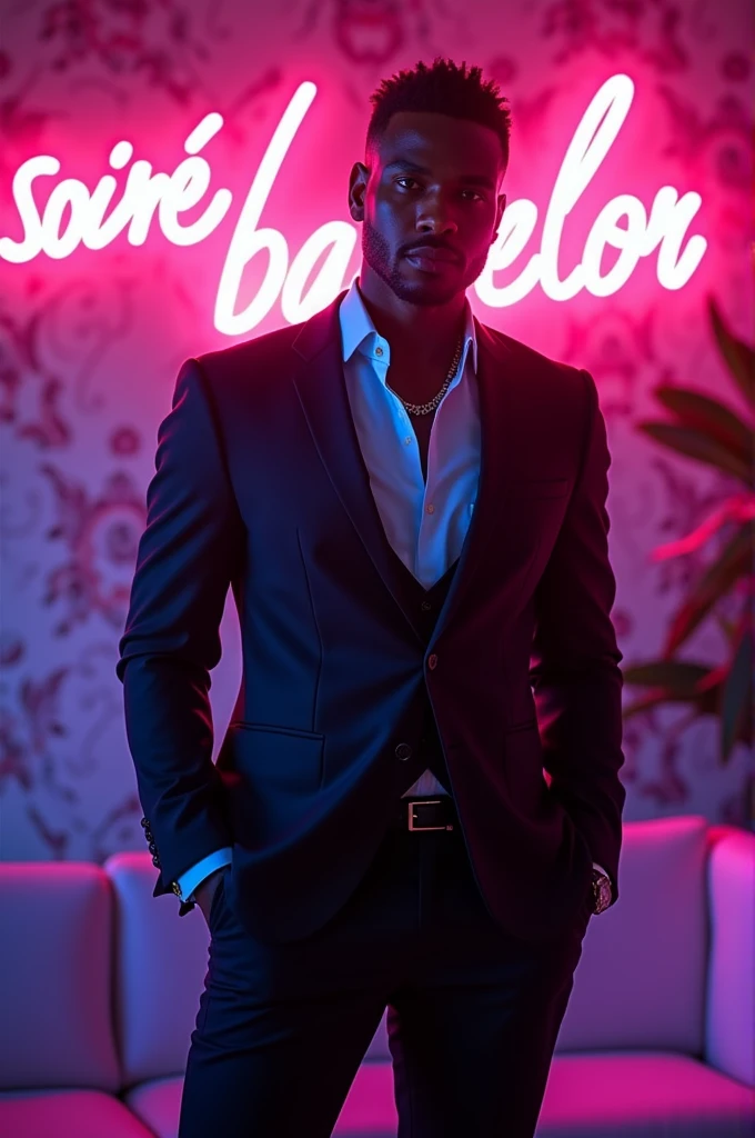 (best quality,realistic:1.37),NTR character,muscular black man,tall,bbc,dominating presence,confident stance,enigmatic expression,dark,moody lighting,dramatic shadows,extraordinary physique,rippling muscles,mesmerizing eyes,facial hair,sculpted jawline,stubble,stylish clothing,exquisite attention to detail,texture,personal style,inked skin,piercing gaze,sharp features,stern expression,subtle smile,mysterious aura,provocative atmosphere,seductive charm,powerful physique,imposing figure,focused intensity,wearing a tailored suit and tie,standing in a dimly lit room,backdrop of cityscape at night,stormy weather,tense atmosphere,vivid colors,contrasting lights and shadows,impressive physicality,striking poses,posing with confidence,assertive body language,dominant presence,exuding strength and authority,deep and soulful eyes,engaging viewer's attention,metaphorical storytelling,implied narrative,subtle and intriguing storytelling,fascinating composition,rich and evocative mood,artistic and powerful representation,creating a captivating scene full of tension and emotions, (full body showcase), (show full body), (no logos on background), (no logo), ((plain background)), ((plain background)), (((empty background))).