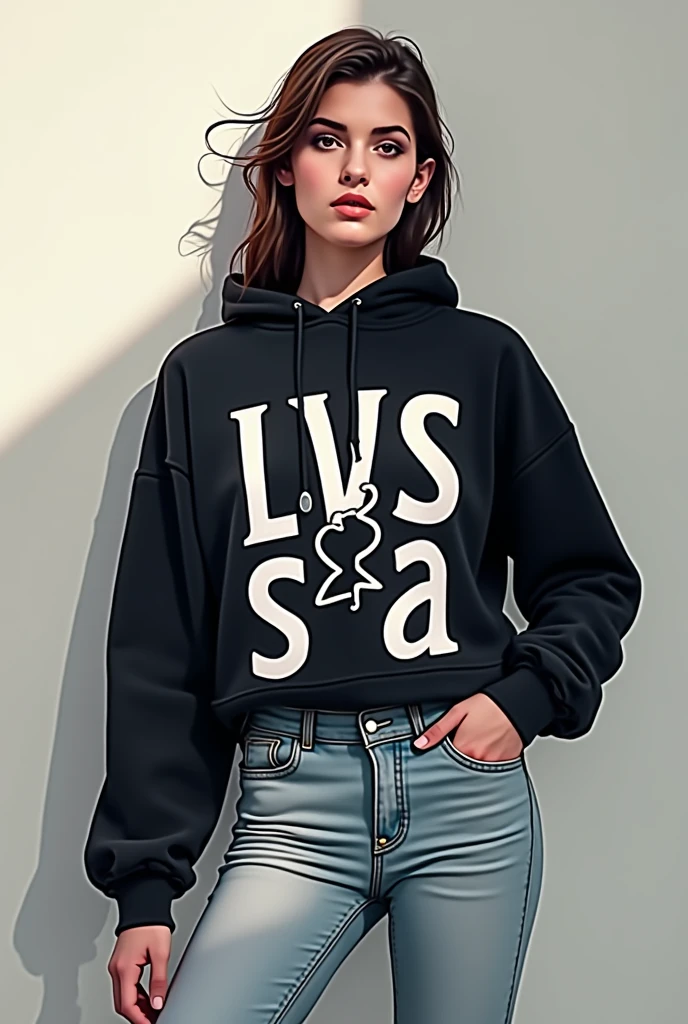raw photo, intricate details, textured skin, dynamic pose, shot from below, 1girl, asian, pale skin, white long hair, blue eyes, freckles all over body, black oversized hoodie, small waist, (wide thigh gap:1.2), gray gradient background, best quality, 16k, masterpiece