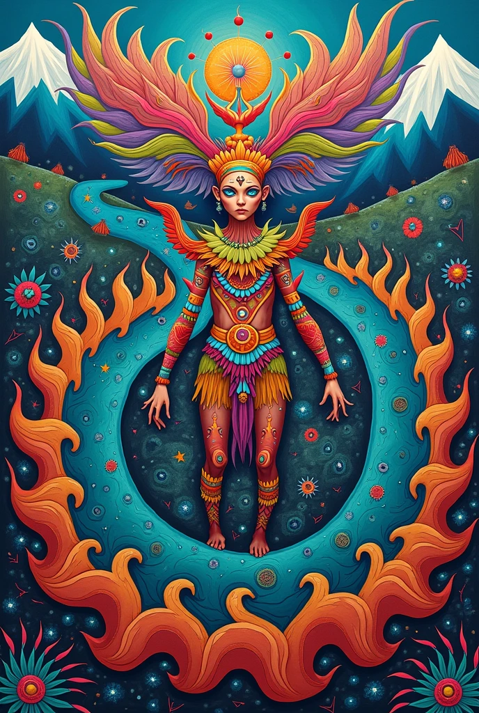 a highly detailed and colorful extraterrestrial frog shaman, amphibious creature, futuro-tribal design, bullywog, grung, beautiful yet alien appearance, frog-like facoal feature, non human appearance, vibrant colors, intricate tribal markings, glowing eyes, webbed fingers and toes, dynamic pose, cinematic lighting, volumetric fog, photorealistic, 8k, hyper detailed, masterpiece