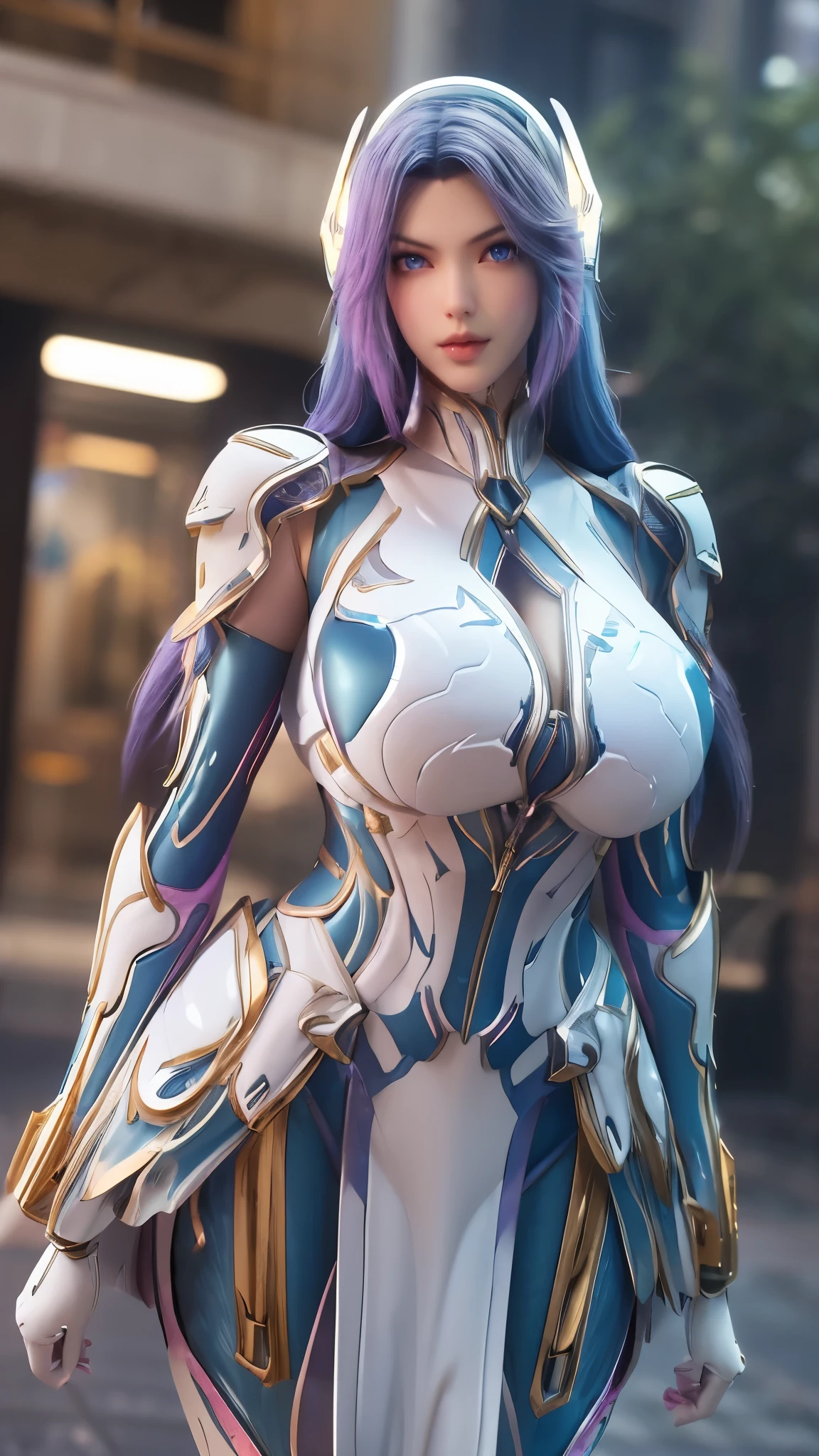 A beauty girl with (blue pink long hair:1.5), 1GIRL, (MECHA GOLDEN DRAGON HELM:1),((HUGE FAKE BREASTS:1.5)), (11 line ABS:1.3), ((MECHA GUARD ARMS,LED BODY:1.1)), (PURPLE SHINY FUTURISTIC MECHA CLEAVAGE ARMOR,WHITE SKINTIGHT MECHA SUIT:1.5), (PERFECT THICK BODY, GLOWING BODY SKIN:1.1), (LOOKING AT VIEWER:1.3), (HALLWAY OF FUTURISTIC SPACE STATION:1), (BRIGHT LIGHT WHITE_ROOM:1.3), HYPER TEXTURE, UNREAL ENGINE RENDER, PHYSICALLY-BASED RENDERING, ULTRA HIGHT DEFINITION, 16K, DSLR, 1080P.