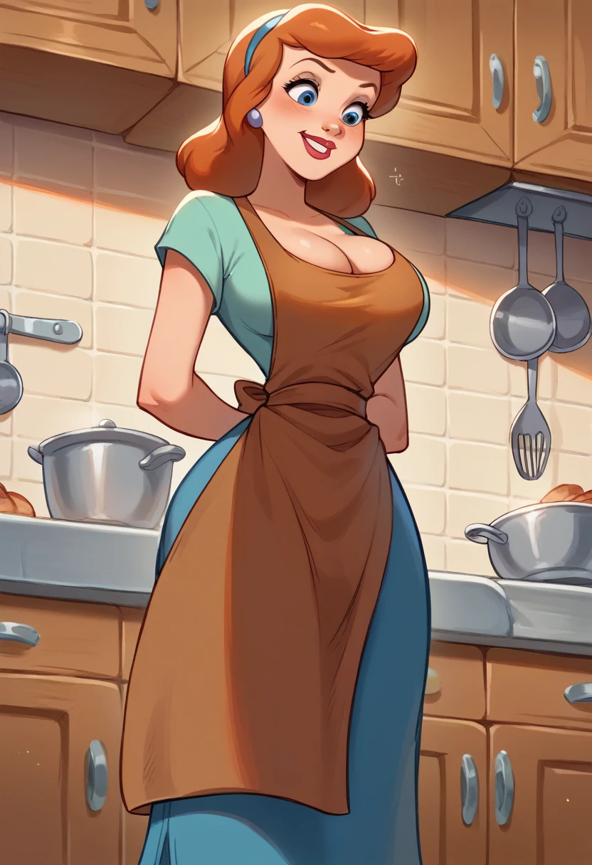 anniehughes, 1girl, waitress, apron, pink dress, (curvy), <lora:Sett_Annie_Hughes:0.8>, milf, masterpiece, best quality, extreme detail, 8k, image sharpness