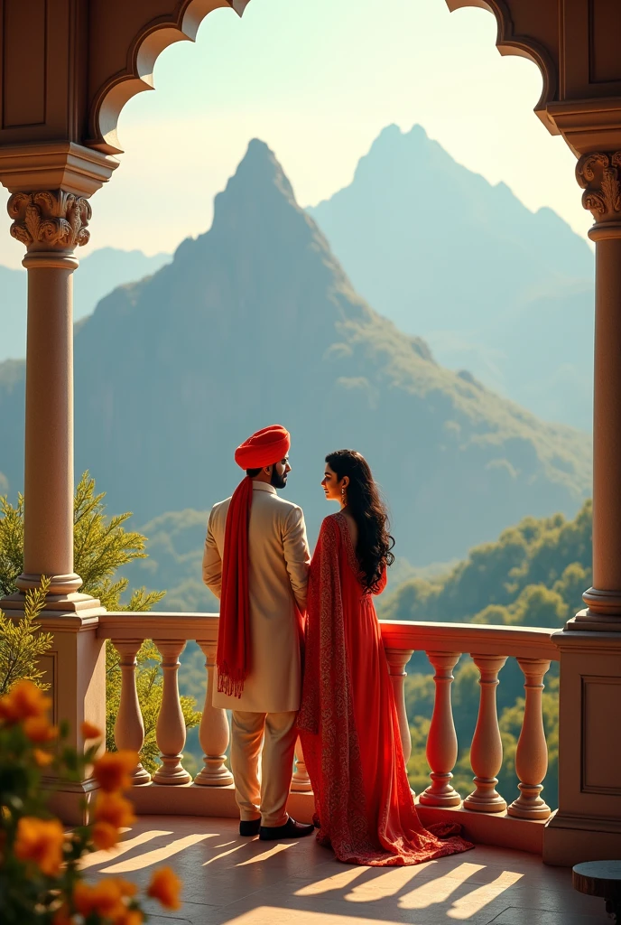 [Image Description: The image depicts Vikram and Sudha standing on the edge of a cliff, overlooking a vast expanse of breathtaking scenery. The sun is setting in the distance, casting a warm, golden glow over the landscape. Vikram and Sudha are holding hands, their faces illuminated by the soft light of the evening sky. There is a sense of joy and liberation in their expressions as they embrace each other, their hearts overflowing with love and newfound understanding. In the background, majestic mountains rise up against the horizon, symbolizing the challenges they have overcome together. As Vikram and Sudha embark on this new chapter of their love story, they are filled with hope and anticipation for the adventures that lie ahead.]