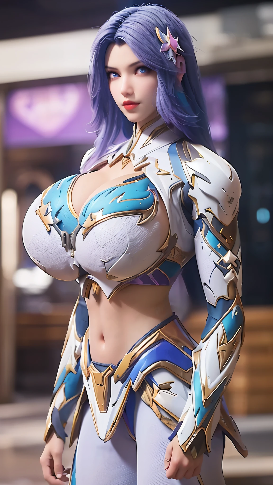 A beauty girl with (blue pink multiple color long hair:1.5), 1GIRL, CLOSE UP UPPER BODY, (COWBOY SHOT PORTRAIT:1.5), (MECHA GOLDEN DRAGON HEAD ACCESORIES:1),((HUGE FAKE BREASTS:1.5)), (11 line ABS:1.3), ((MECHA GUARD ARMS,Light Emitting Diode BODY:1.1)), (PURPLE SHINY CLEAVAGE CROP TOP STELLAR STAR MECHA SKINTIGHT ARMOR OVERWATCH:1.5), (PERFECT THICK BODY, GLOWING BODY SKIN:1.1), (LOOKING AT VIEWER:1.6), (HALLWAY OF FUTURISTIC SPACE STATION:1), (BRIGHT LIGHT WHITE_ROOM:1.3), HYPER TEXTURE, UNREAL ENGINE RENDER, PHYSICALLY-BASED RENDERING, ULTRA HIGHT DEFINITION, 16K, DSLR, 1080P.