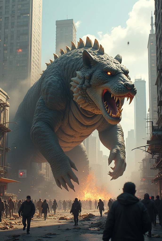 make a huge monster eating buildings